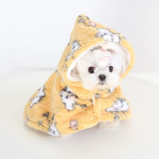 Dots Fleece Pet Cloak Coat Decorative Little Small Animal Cape Costumes Winter Warm Washable Hoodie Stylish Dog Sleeping Blanket