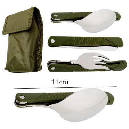 Long Cookware Backpack Spork Fork Stainless Steel Fold Knife Utensil Spoon Set Combo Picnic Camp Cutlery Tableware Flatware